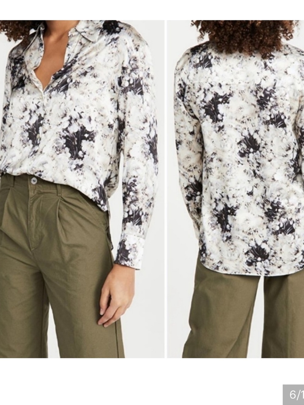 Vince painted crema shaped collard silk button blouse career office maximalism